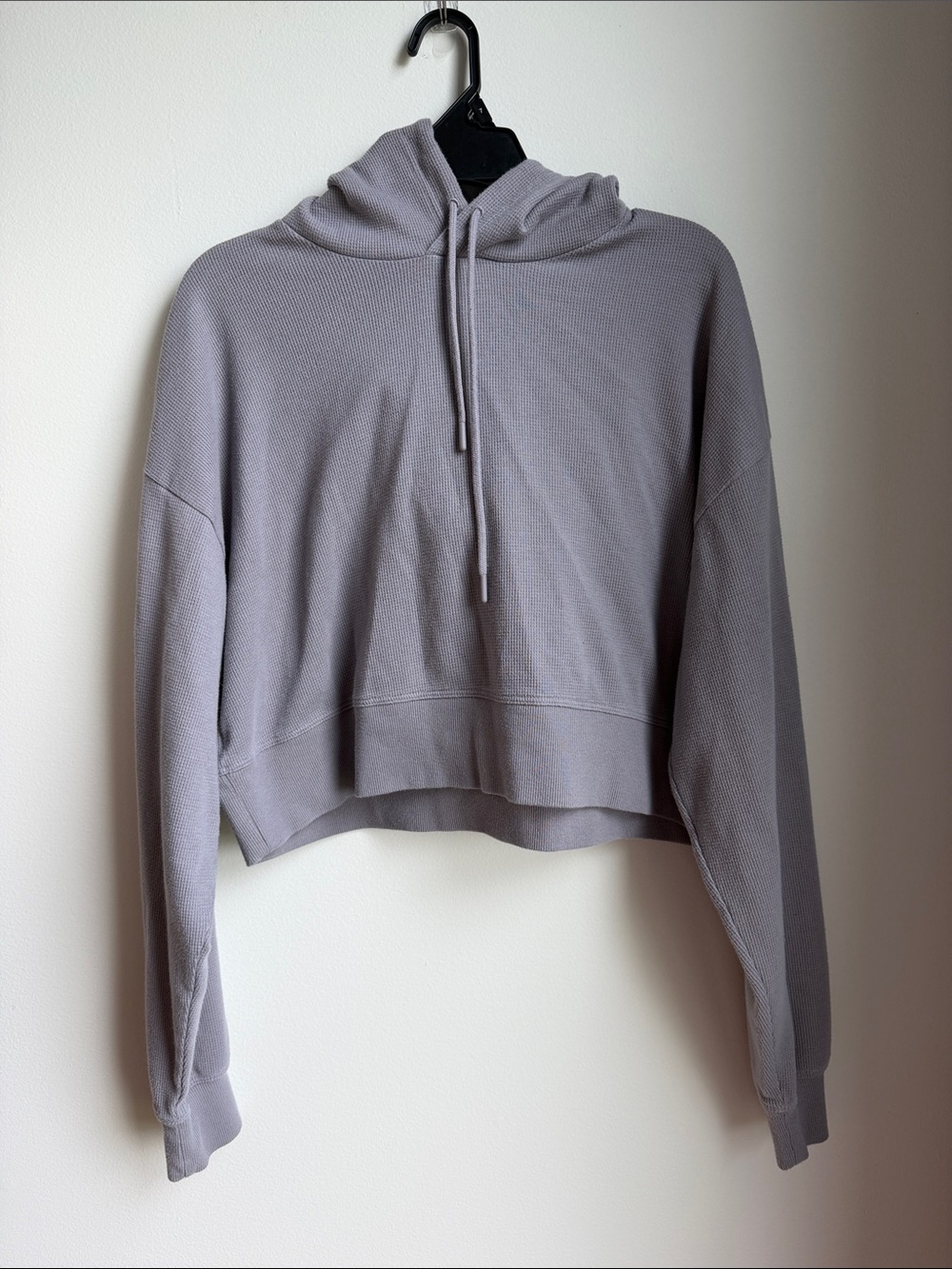 Sunday Best Cropped Muted Purple Micro Waffle Hooded Pullover